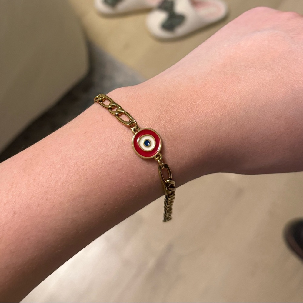 Red Evil Eye Bracelet with gold chain